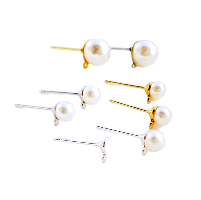 Jewelry Accessories Gold Plated ABS Pearls Earrings Round Stud White Pearl Stud Earrings Jewelry Findings for Girl and Woman