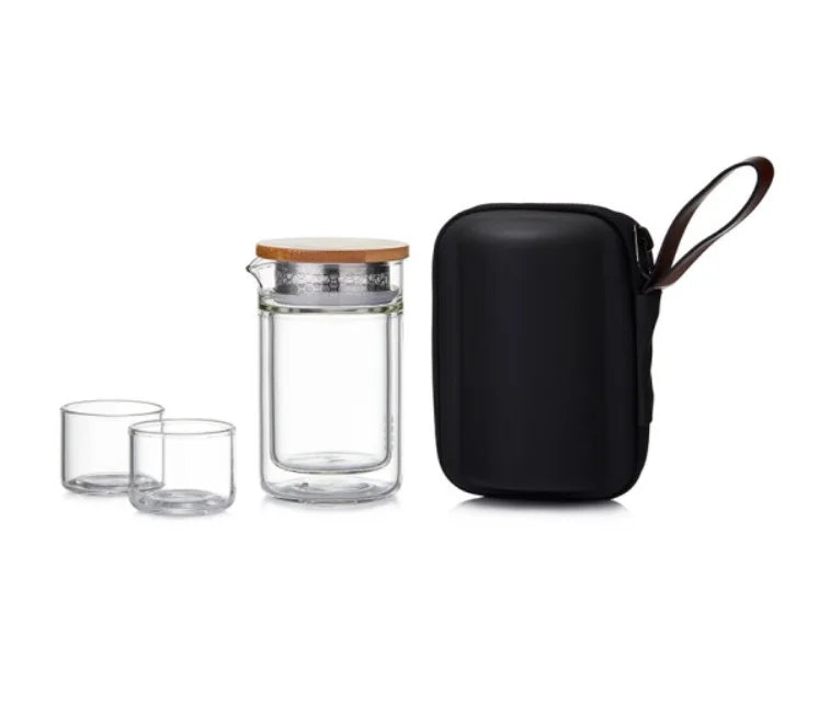 Portable All-in-One Travel Case for Chinese GongFu Glass Tea Set Modern Design for Loose Leaf Tea & Teacup Sets