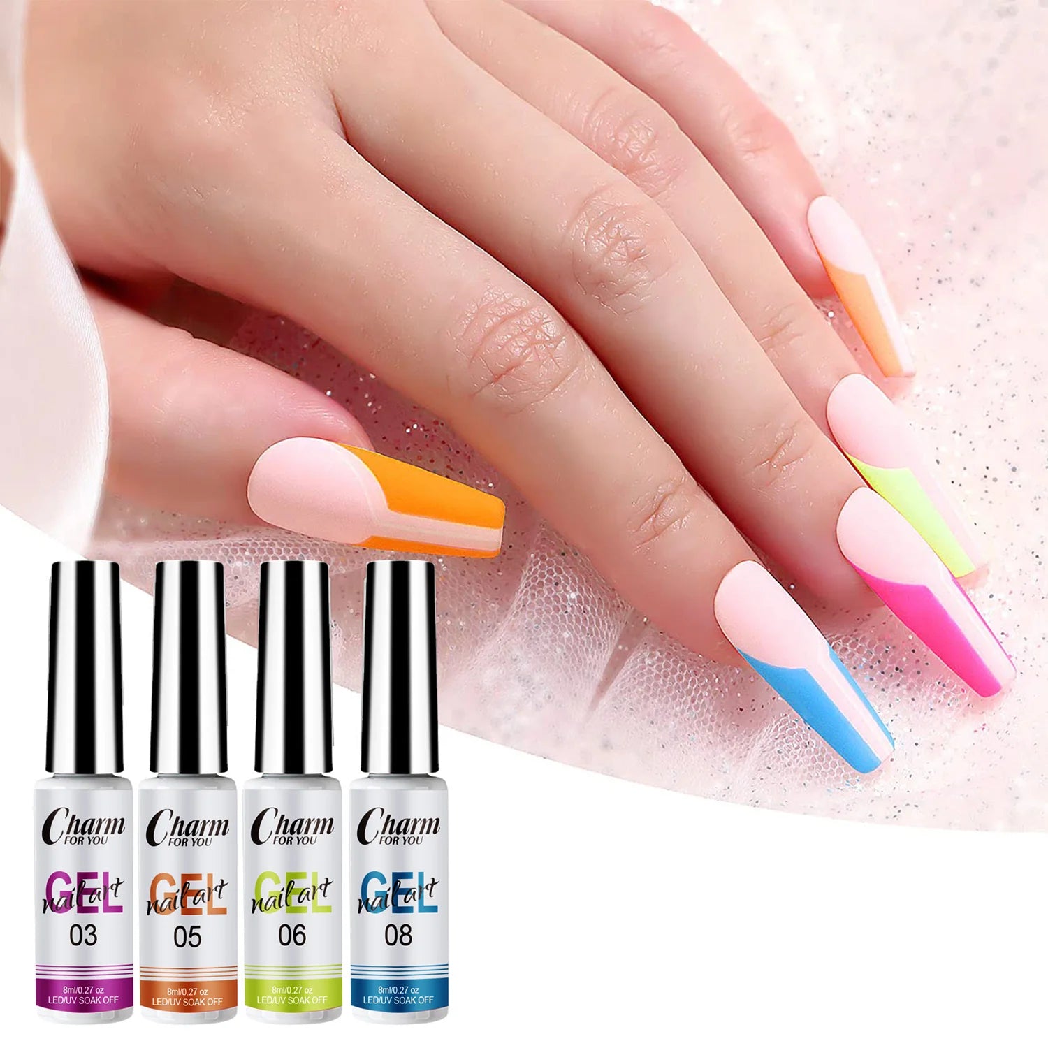 Professional 12-Color Neon UV Nail Art Gel Paint Liner Semi-Permanent Nail Polish