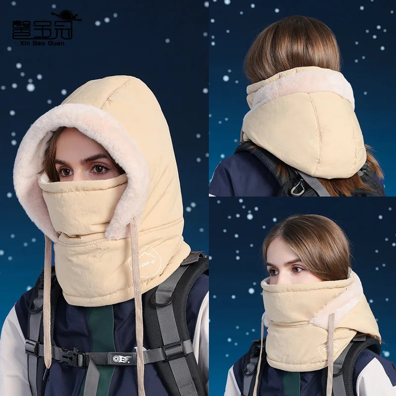 Winter Hat with Mask and Scarf Fleece-Lined Warm Neck Cover Women's Riding Skiing Ear Protection Lenin Cap