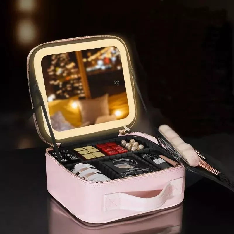 Best Selling Travel Makeup Bag with Adjustable Mirror LED Lights Organizer Accessory Case Tool Case
