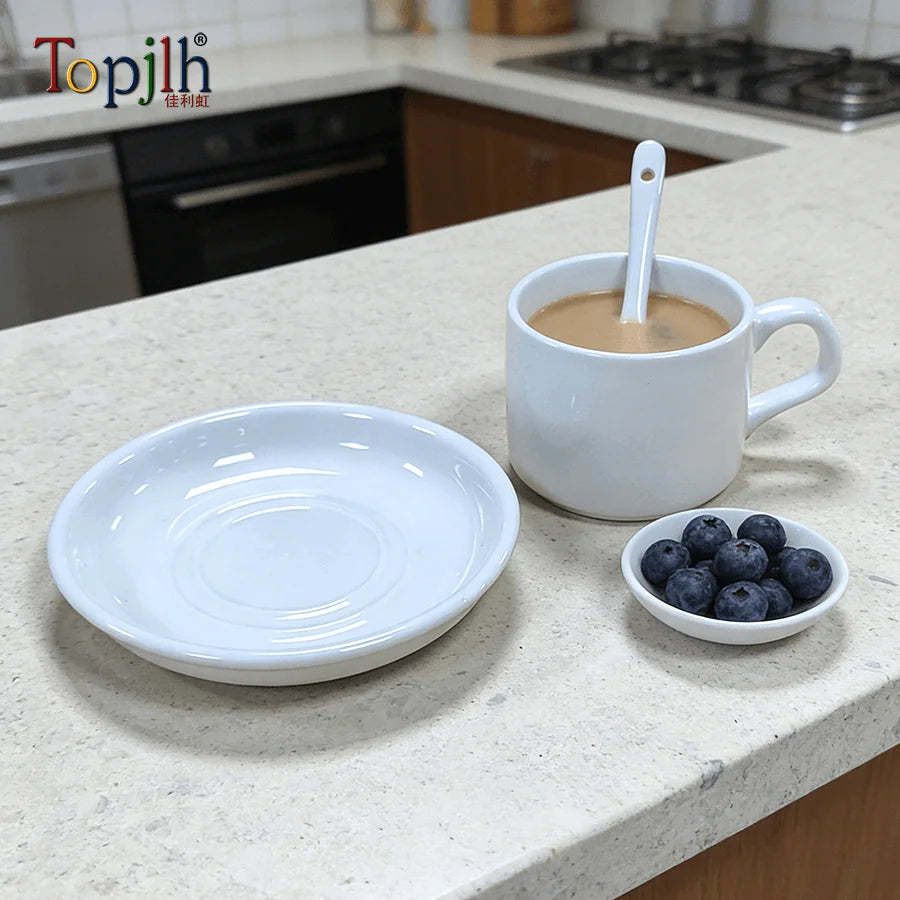 Topjlh Custom Logo 5oz Sublimation Blank Coffee Mug Set Ceramic Cup with Plate and Spoon for Office and Home Decoration