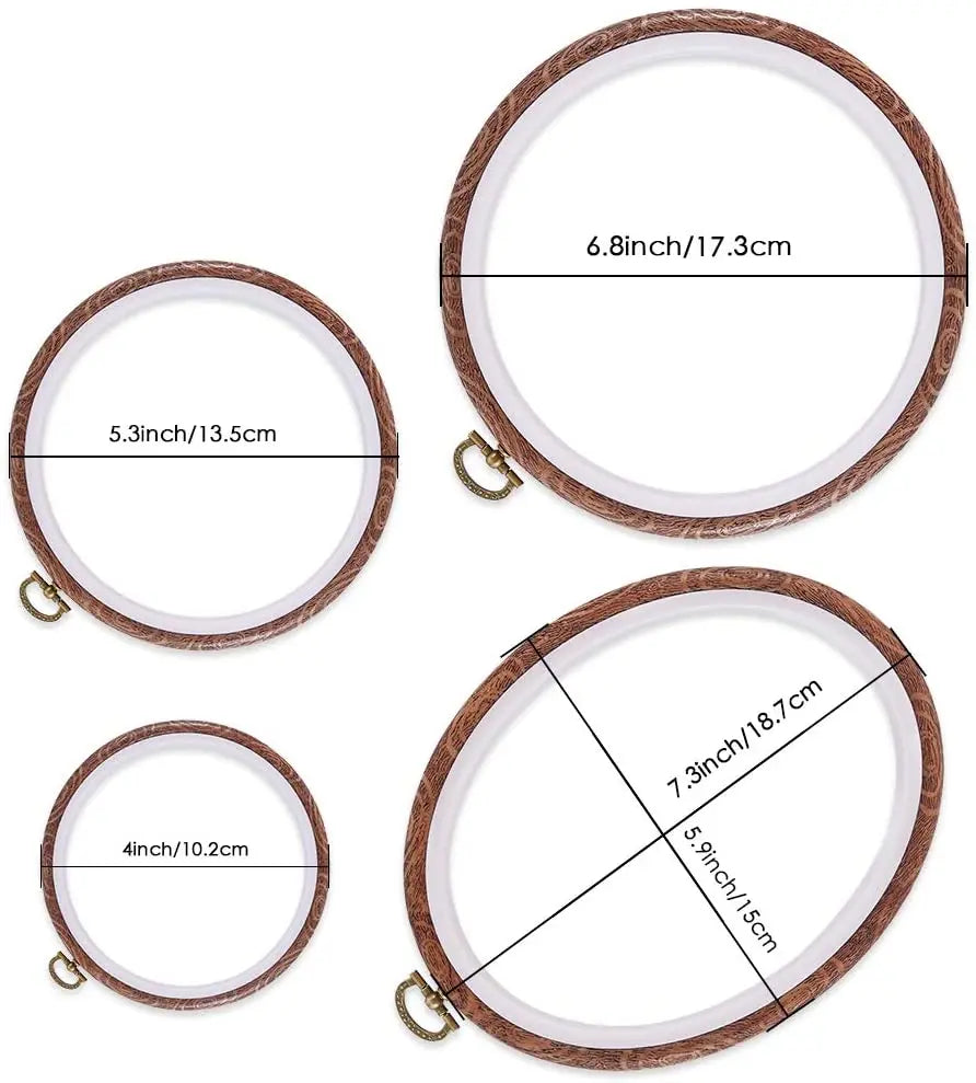 Plastic Cross Stitch Hoops Set Imitated Wood Display Frame Circle and Oval Embroidery Hoop Ring