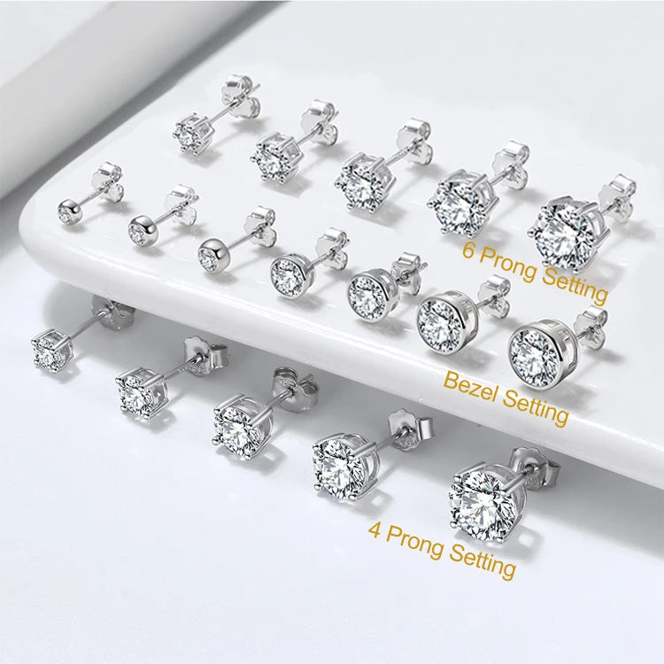 RINNTIN APE Hypoallergenic 2-8mm Cubic Zirconia Stud Wholesale 925 Sterling Silver Earrings Round Cut CZ Studs Earings for Women