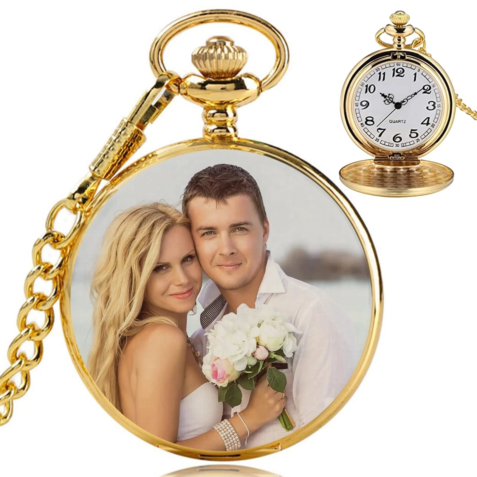 Golden Classic Memorial Retro Classic Custom 3D Engraved Commemorative Men's and Women's Necklace Design Your Own Pocket Watch