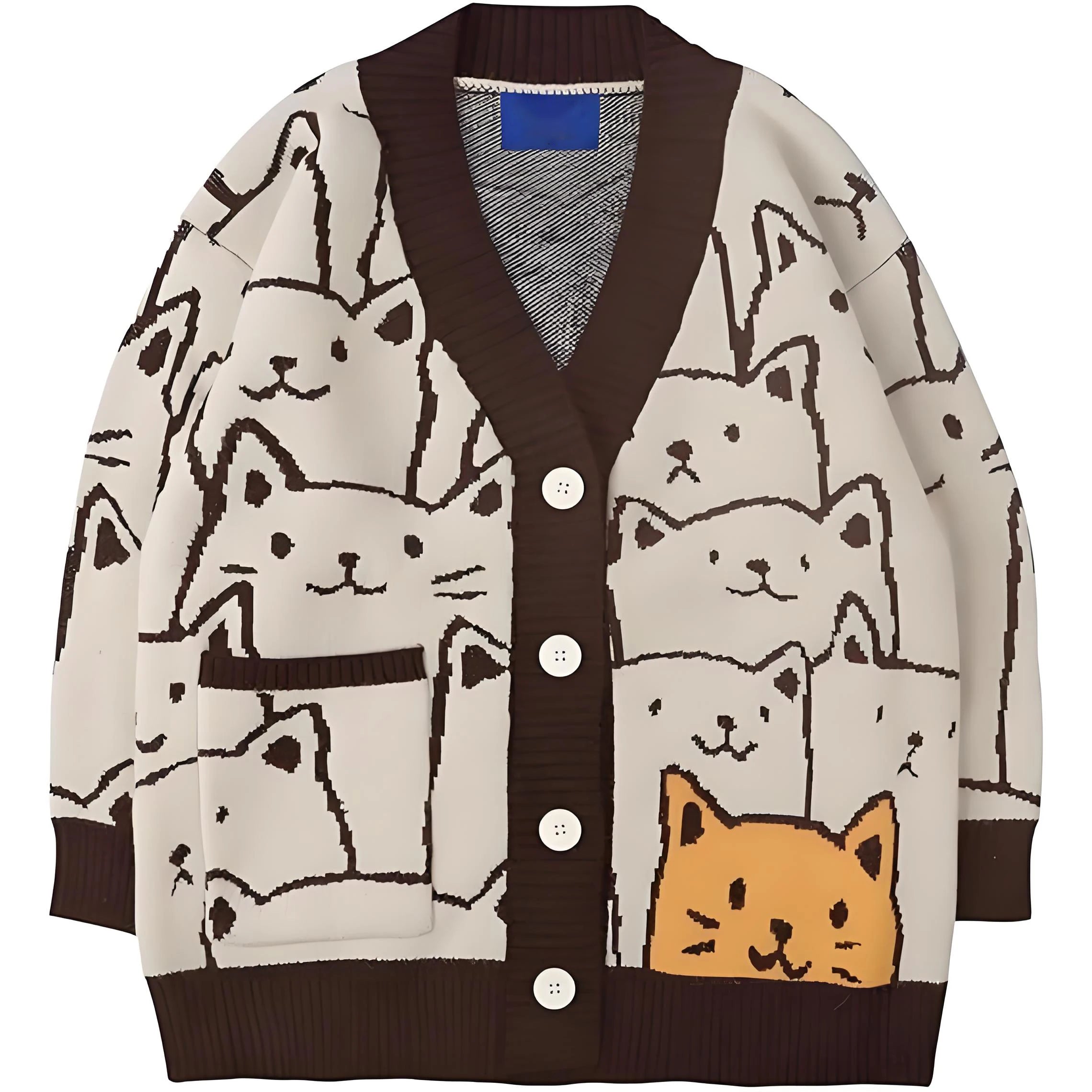 Customized Women's XS Cardigan Sweater 2026 Casual Open Front V-Neck Oversized Knit Coat with Cat Cartoon Graphic for Winter