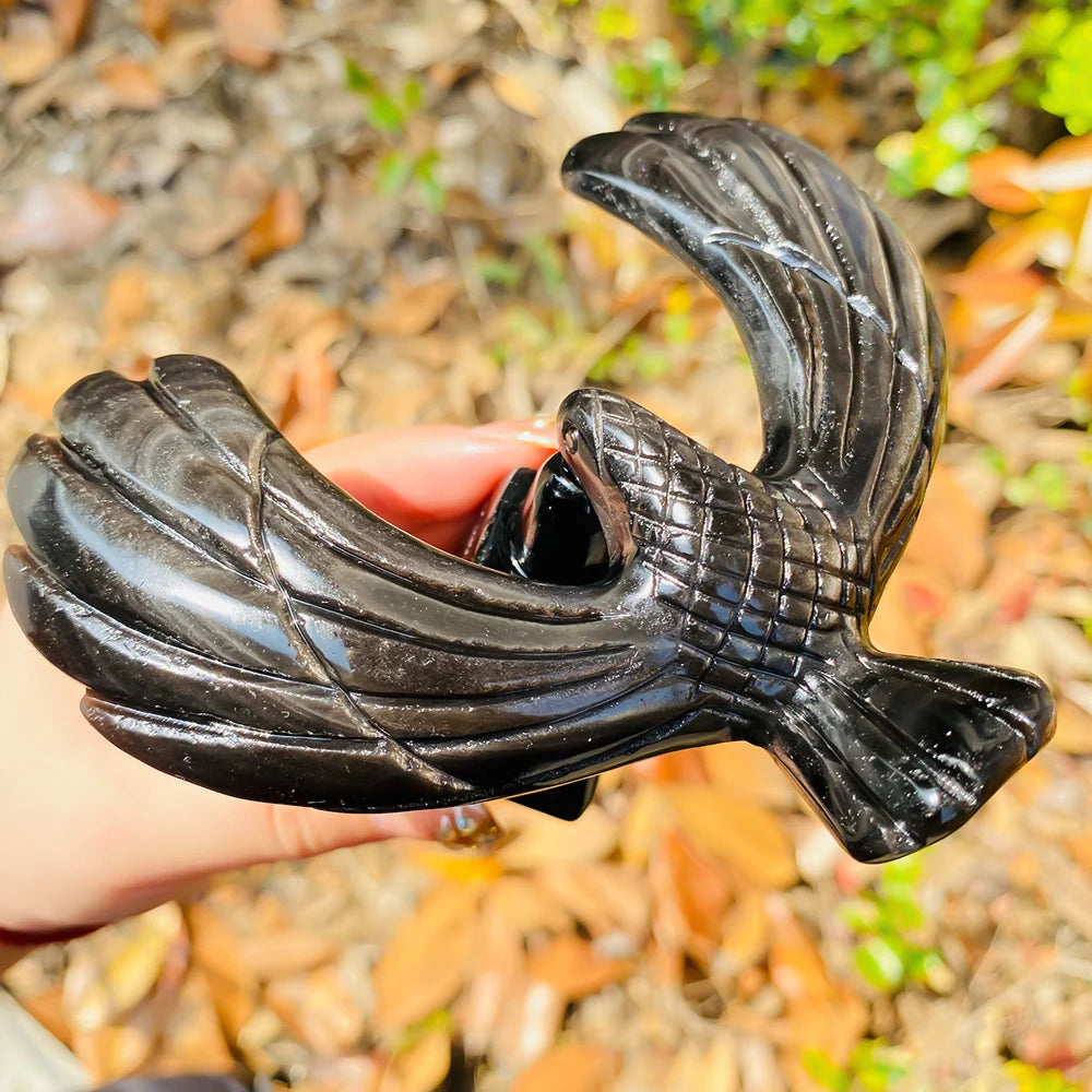 Factory Wholesale Natural Quartz Black Obsidian Eagle Balancing Bird Spirit Healing Crystal Carvings Crafts for Home Decoration