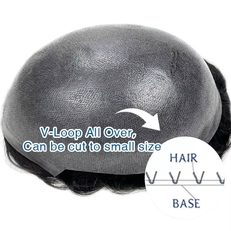 Invisible Thin Skin 0.02-0.03mm Virgin Indian Hair Natural Wave/Straight Men's Toupee with Lace & PU Base