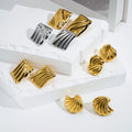 Fashion 18K Gold Plated Stainless Steel Jewelry Geometric Stripes Square Stud Earrings Waterproof for Woman Earrings E251673