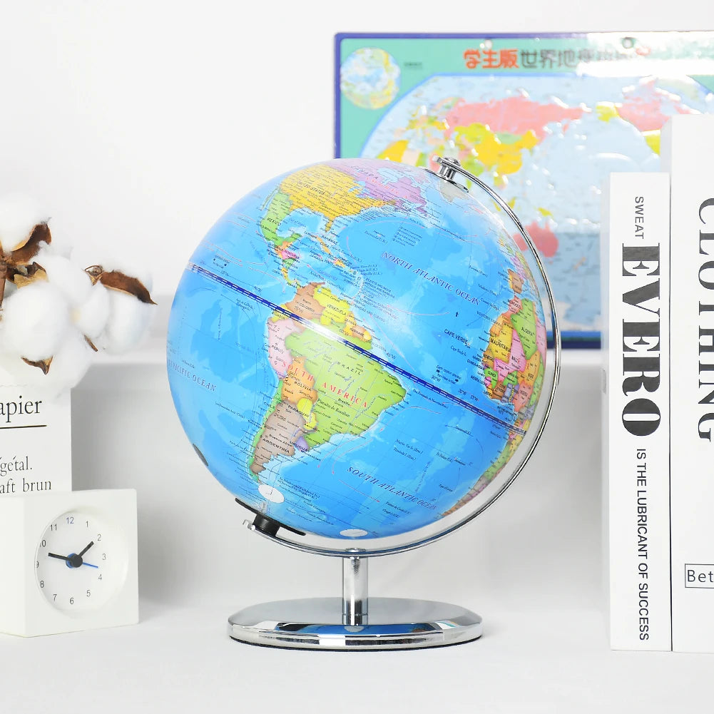 360 Degree Rotating Desktop Toy World Globe Blue Administrative Globe for Desk Decoration Boy Kids Gifts Education Tools