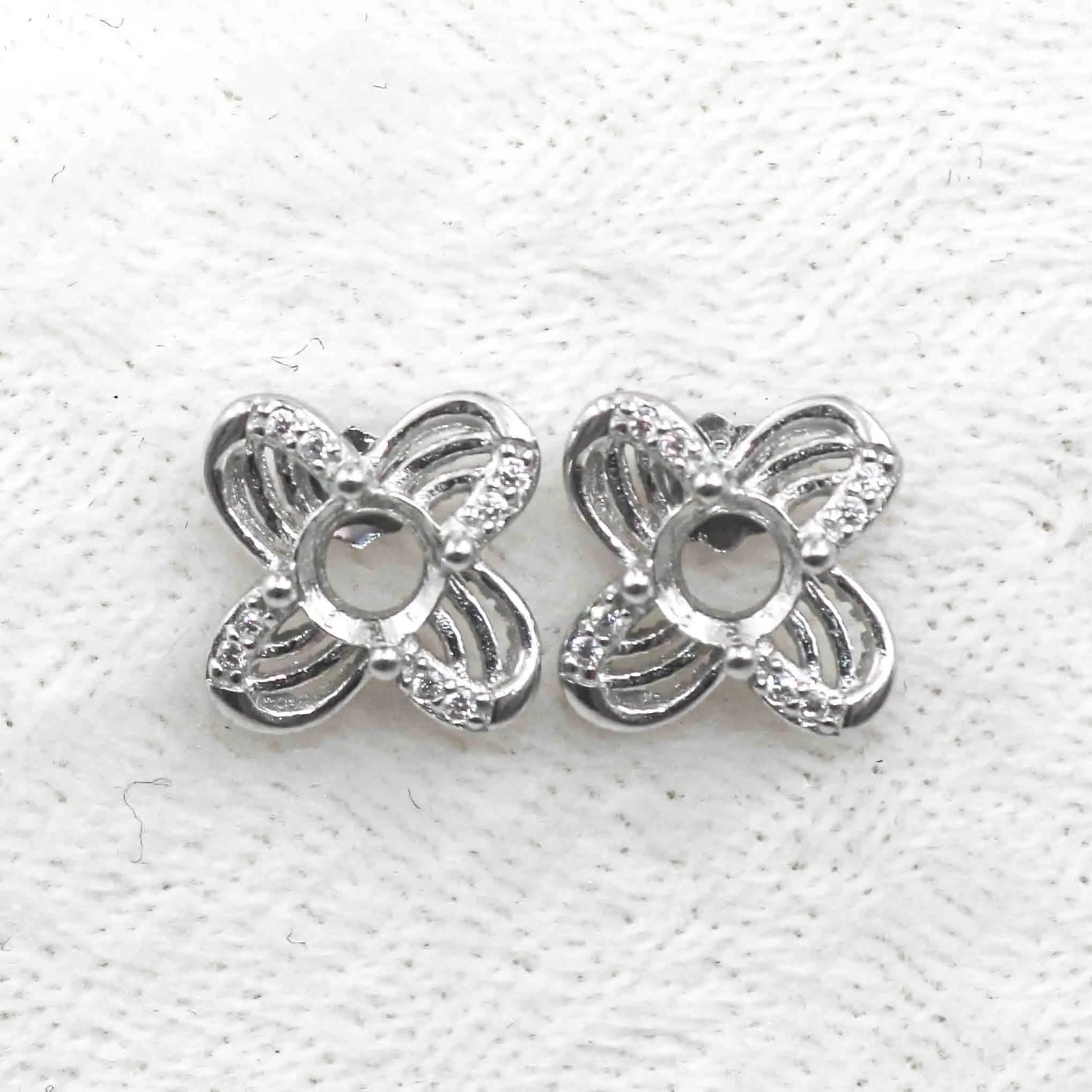 Sterling Silver 5*5mm Semi Mount Stud Earrings Empty Frame Support Blank Setting S925 Base Without Center Stone for DIY Inlay