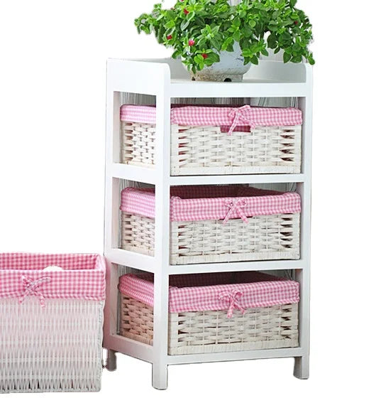 Factory Wholesale Country Wood Cabinet with Storage Basket