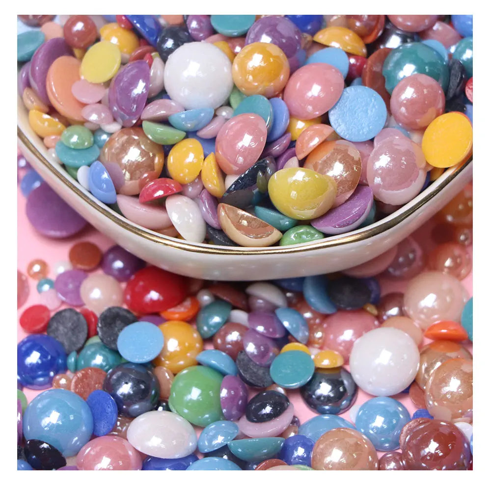 4-10mm Mix Pearl Cabochon Half Round Ceramic Rhinestone Beads Supplies for DIY Jewelry Manicure Accessories