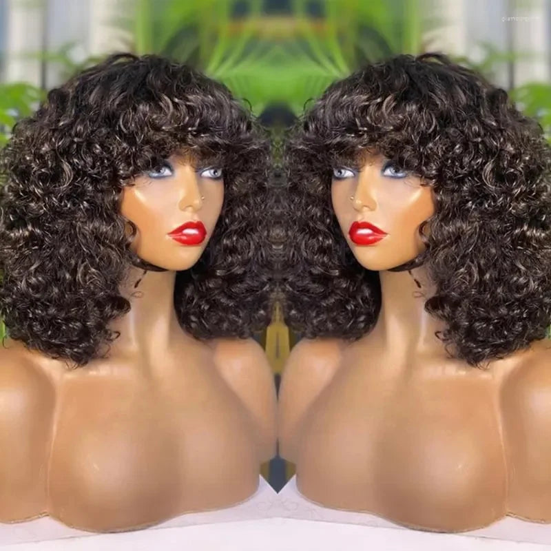 Short Water Wave Bob Wig Vietnamese Natural WaveFringe Water Curls Human Hair Wigs for Women100% Full Machine Wig With Bang