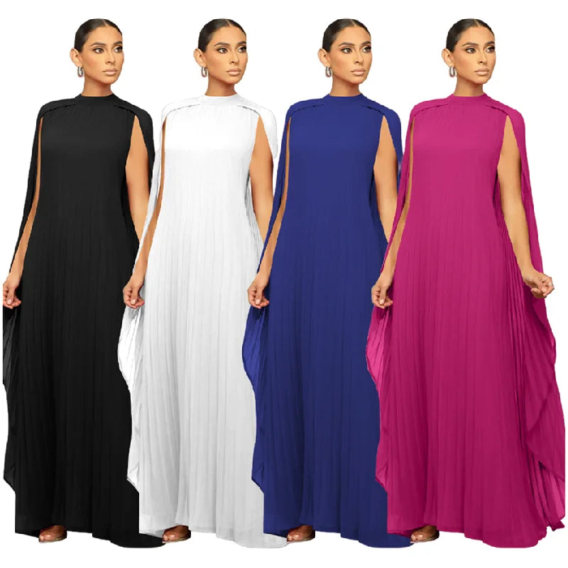 K10675 Best-Selling Party Dresses Women Lady Elegant Pullover Cape Bat Sleeve Pleated Chiffon Long Dresses Women Maxi Dress