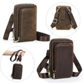 Leather Crossbody Phone Bag for Men Vintage Crazy Horse Leather Waist Bag Pouch with Belt Loop Portable Shoulder Bag