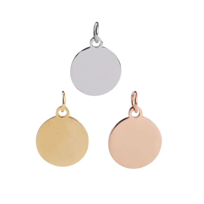 Trendy Stainless Steel Jewelry Accessories Diy Round Opening Circle Custom Lettering Glossy Blank Disc Pendant