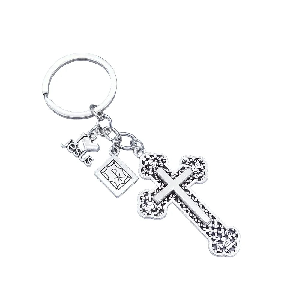 Vintage Jesus Christianity Accessory Car Keychain Cross Key Chain Handmade DIY Jewelry Car Key Chain Ring Holder for Men