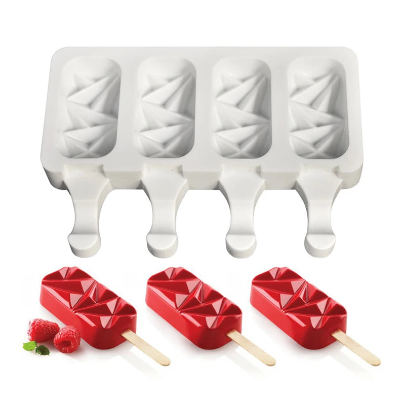 4 Cavity Baking Mini Silicone Ice Cream Molds Popsicle Molds Homemade Cake Chocolate Cakesicle Mold for DIY Ice Pops Oval