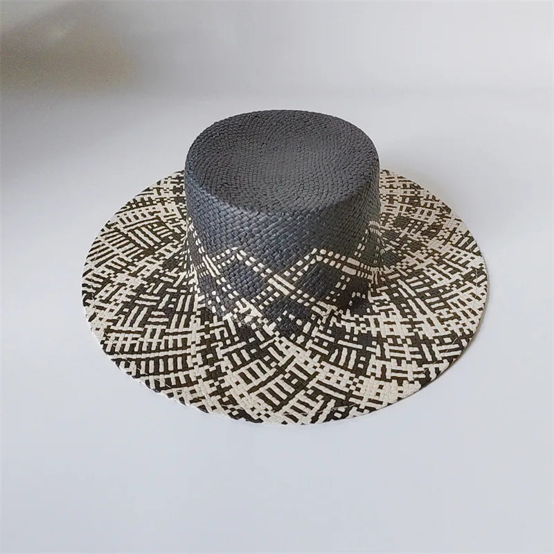 New Arrival Summer Two Tone Luxury Hand Woven Paper Straw Hats Casual Beach Sun Hat for Fashion Women