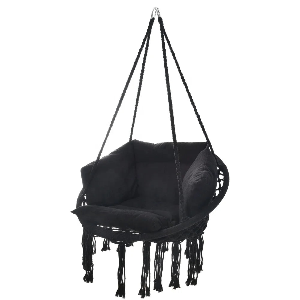 New Released Modern Outdoor Swing Hammock Rope Hanging Chair with Soft Cushion Pillow for Bedroom & Park Use