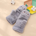 Cute Hand Warm Girls Fur Mittens Bike Cycling Winter Half Finger Flip Gloves