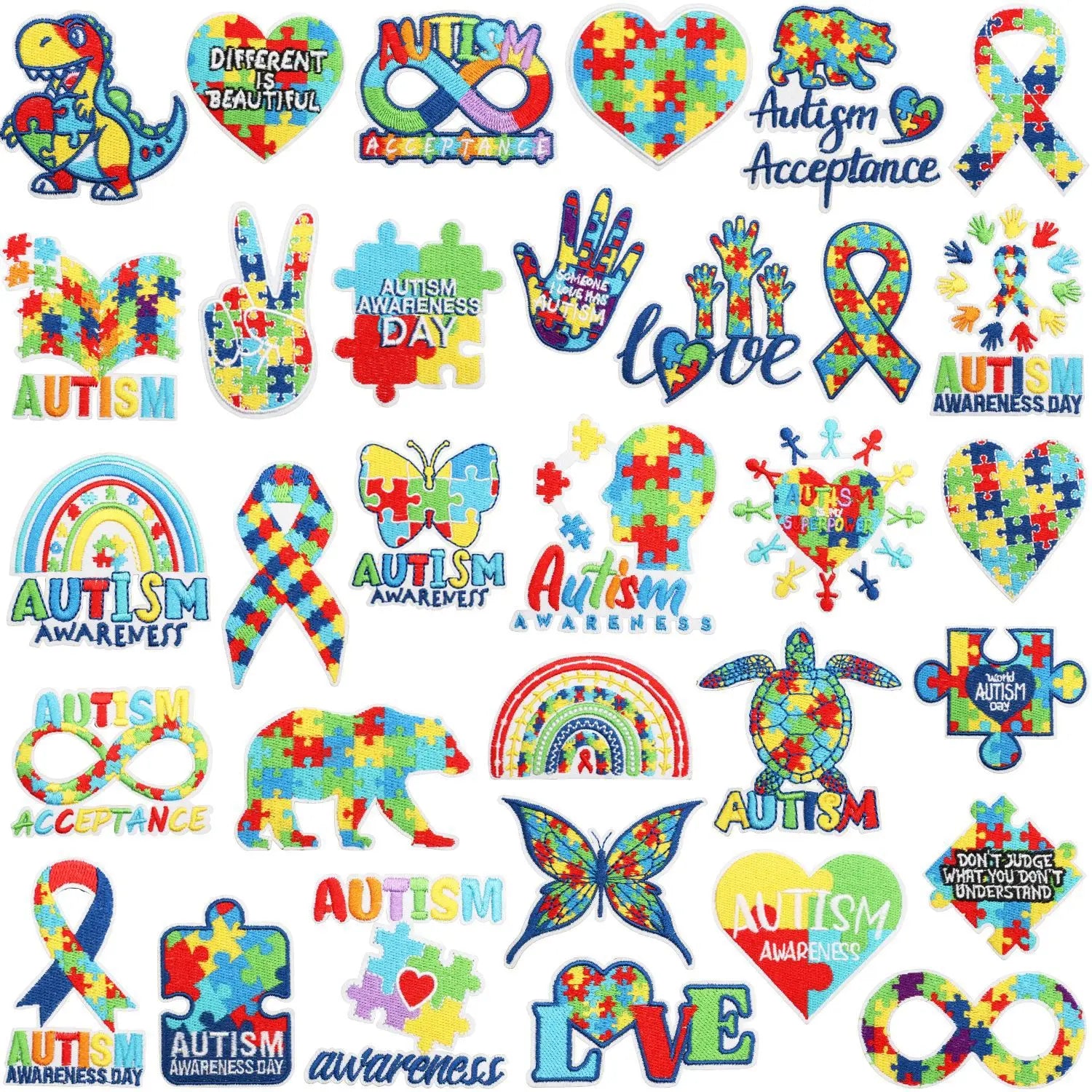 Wholesale Autism Awareness Theme Green Embroidery Iron on Patches Custom Design logo Embroidered Patches for Clothing