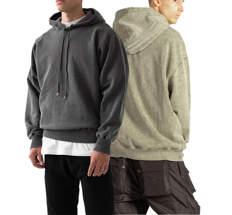 Winter Warm Heavyweight Hoodie Oversized 100% Cotton Heavy Hoodie Vintage Washed Sweatshirt Men Pullover Black Fleece Hoodie