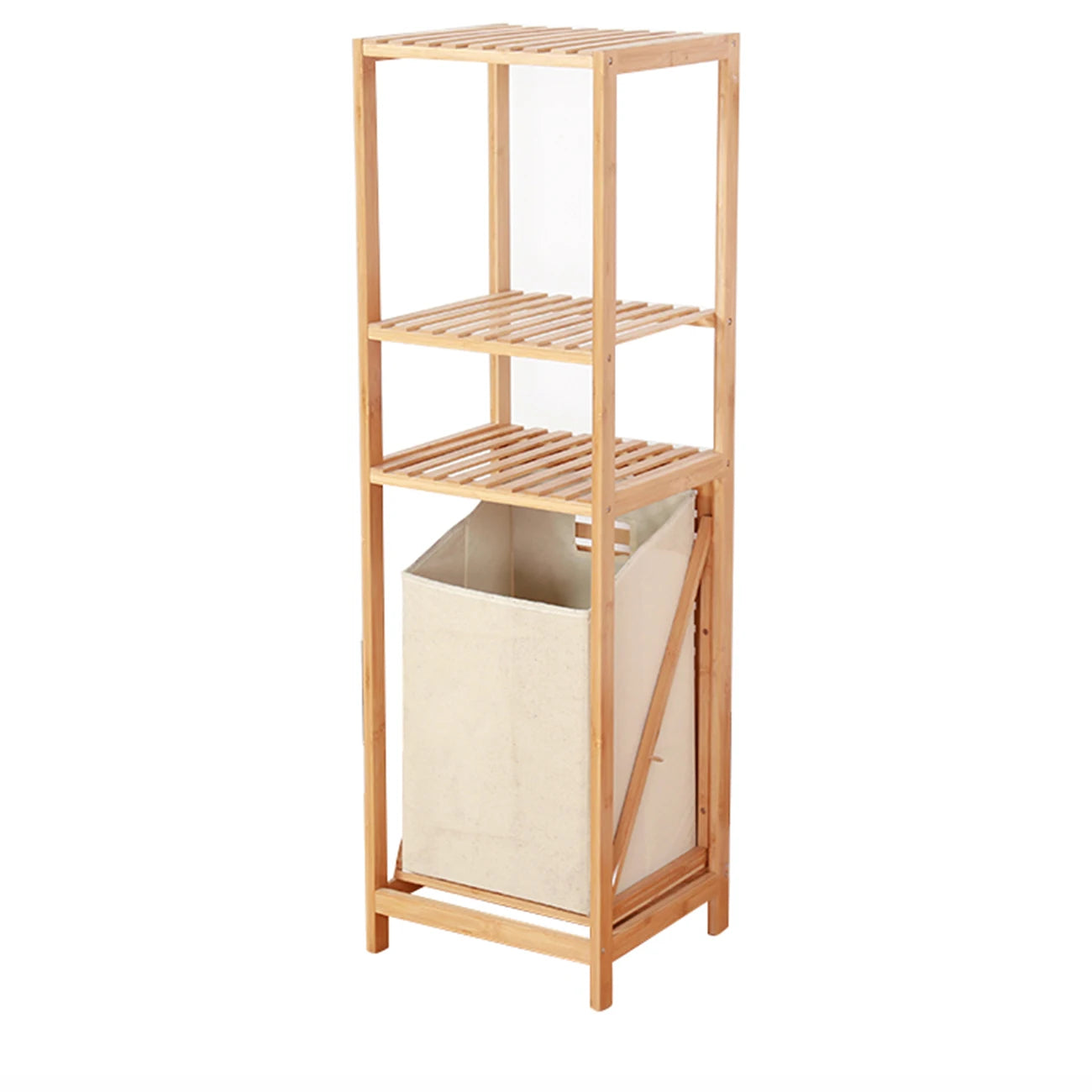 Youlike Hot Sales Eco Friendly Durable 2-Tier Bamboo Wood Laundry Basket Hamper with Handles Modern Home Bathroom Shelf