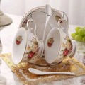 Wholesale Modern Luxury Ceramic Tea Set Includes 1cup 1 Saucer 1 Spoon Coffee Mug for Wedding and Party Golden Edged Tableware