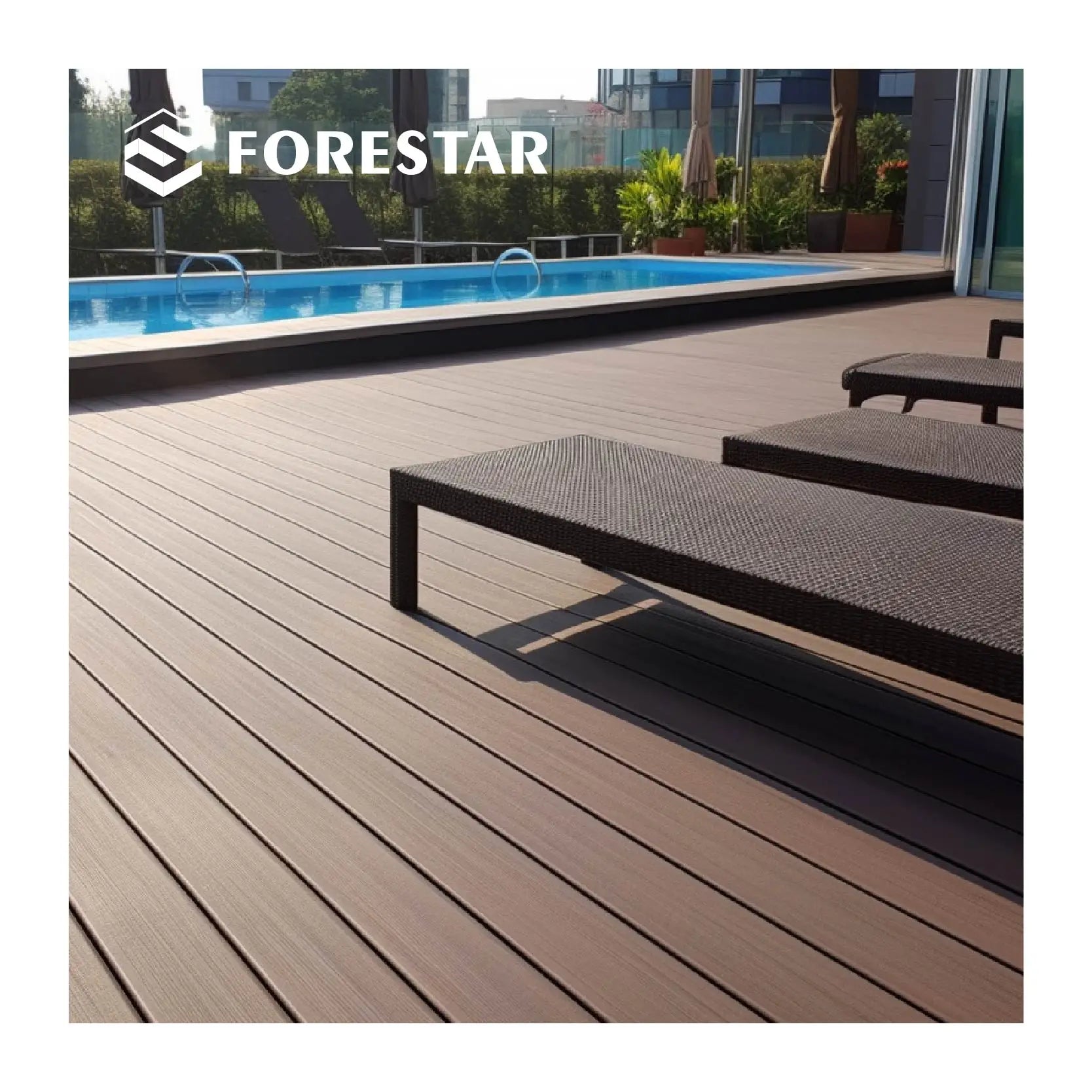Modern WPC/BPC Teak Color Outdoor Fireproof Composite Decking Capped Wood Fiber Waterproof Skin-Friendly Anti-Slip Terrace