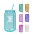 Custom Logo Drinking Glasses Stripes Design Libby Jelly Beer Mugs Sublimation 16oz Colored Glass Can with Plastic Lid and Straw