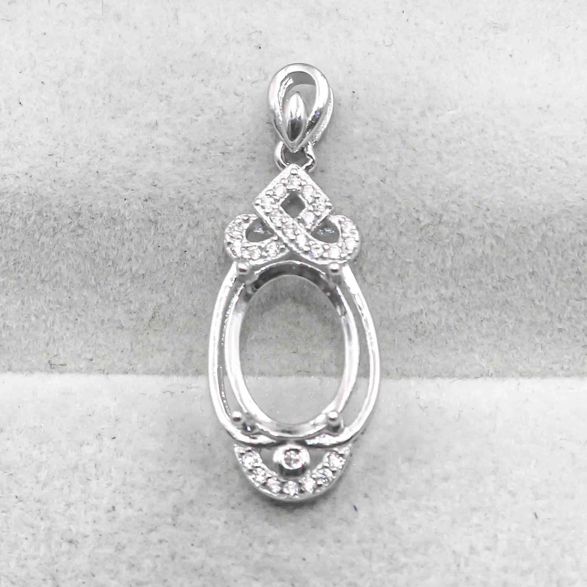 Sterling Silver 9*12mm Semi Mount Pendant Empty Frame Blank Support Setting S925 Base Holder Without Center Stone for DIY Inlay
