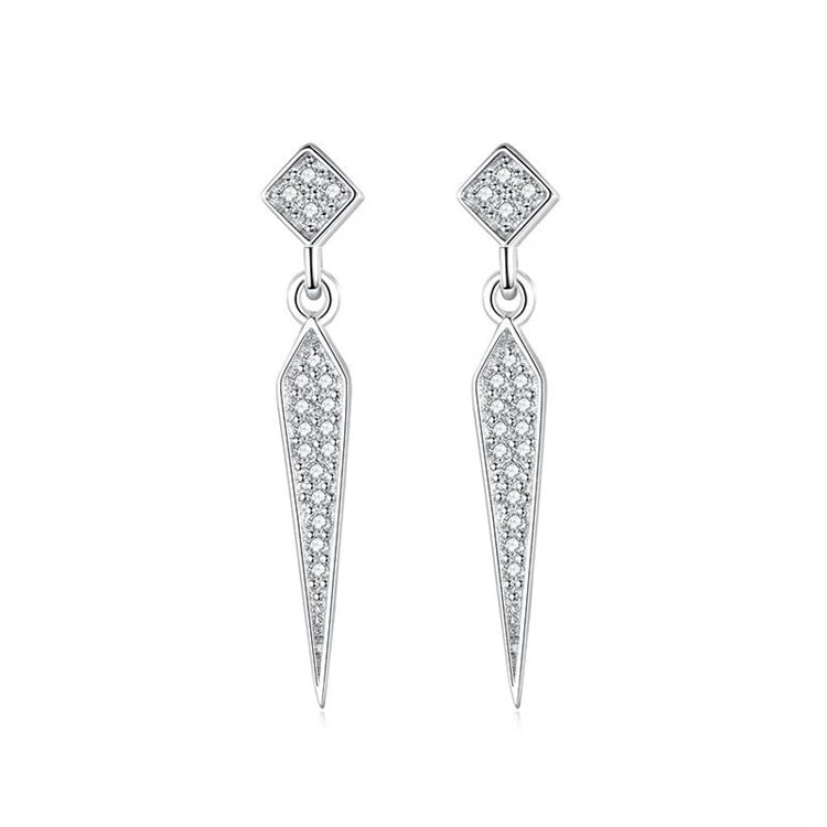 Fashion 925 Sterling Silver Women Dainty CZ Diamond Geometric Drop Earrings
