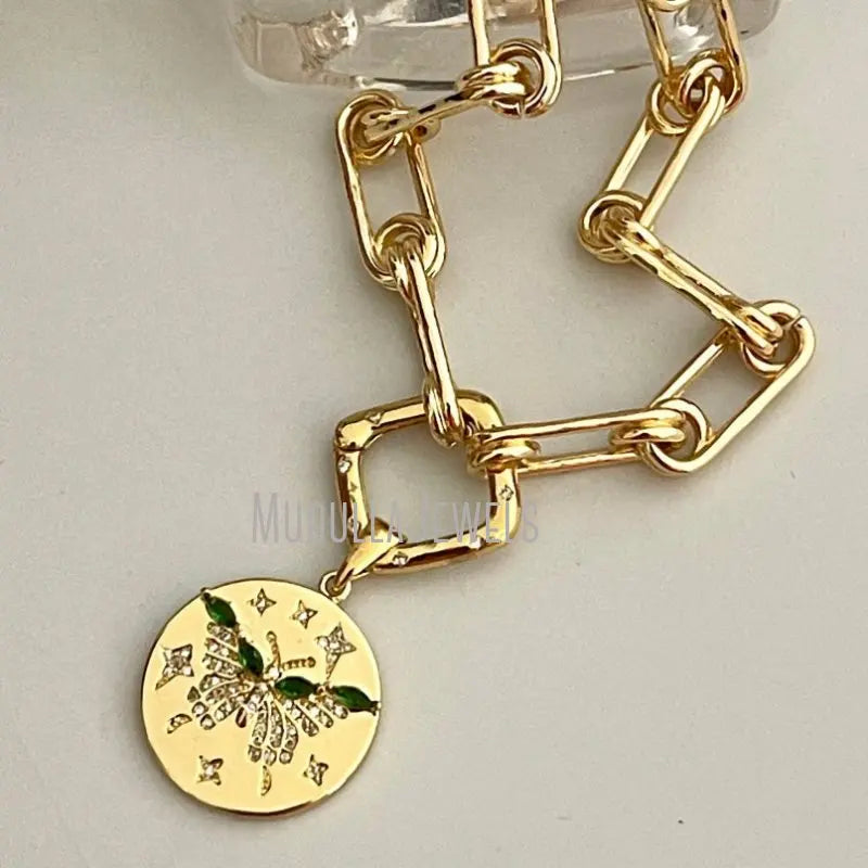 NM44341 Chunky Gold Chain Cubic Zirconia Butterfly Pendant CZ Gold Carabiner Clasp Spring Lock Clasp Aesthetic Necklace