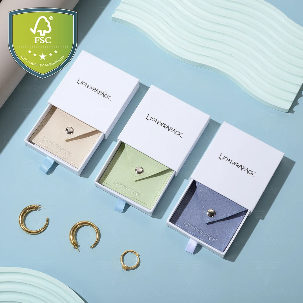 Lionwrapack Upscale White Jewelry Box With Personalized Logo and Separate Compartments for Rings and Necklaces