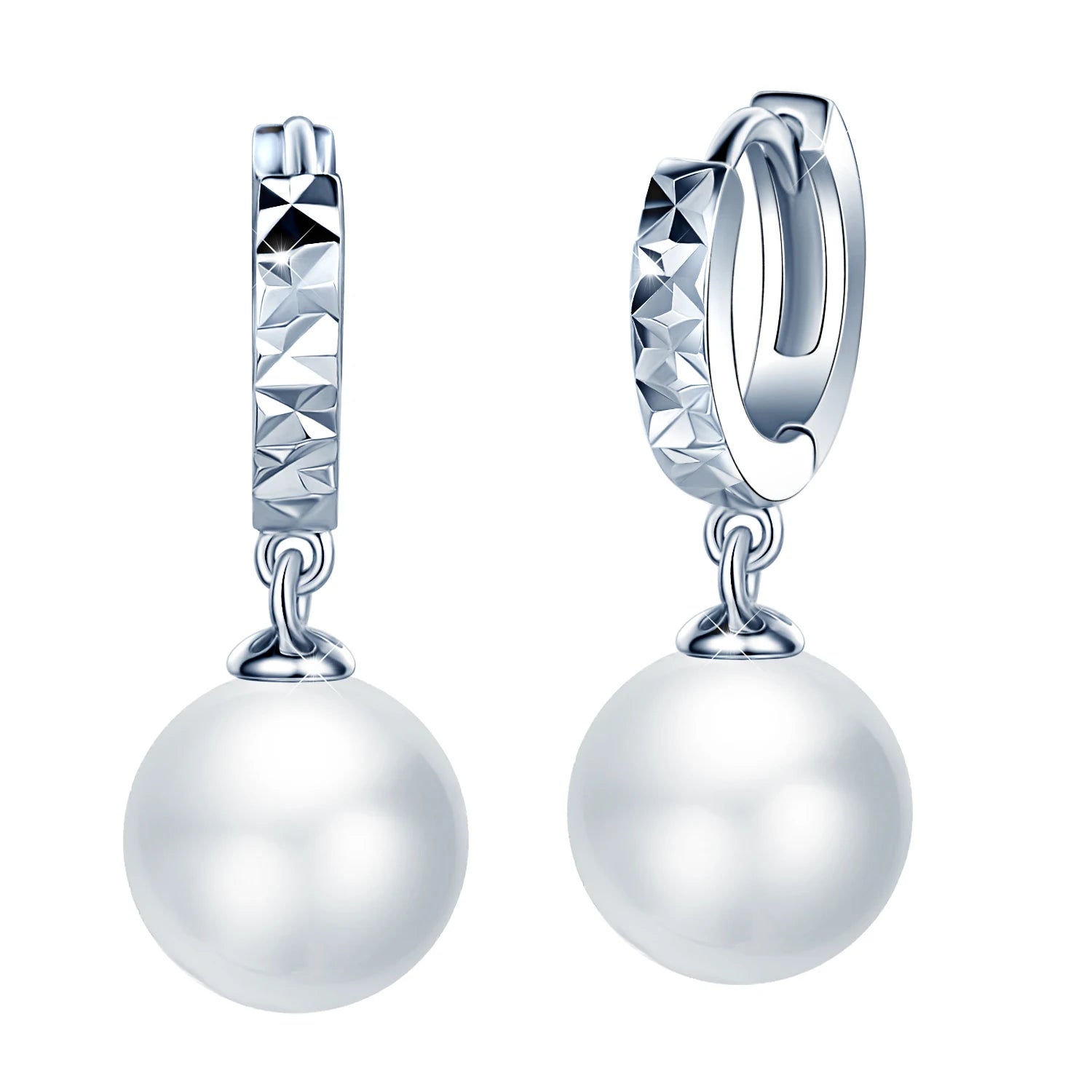S925 Sterling Silver Natural Freshwater White Pearl Earrings with Earbuckle Simple and Fashionable Hanging Design