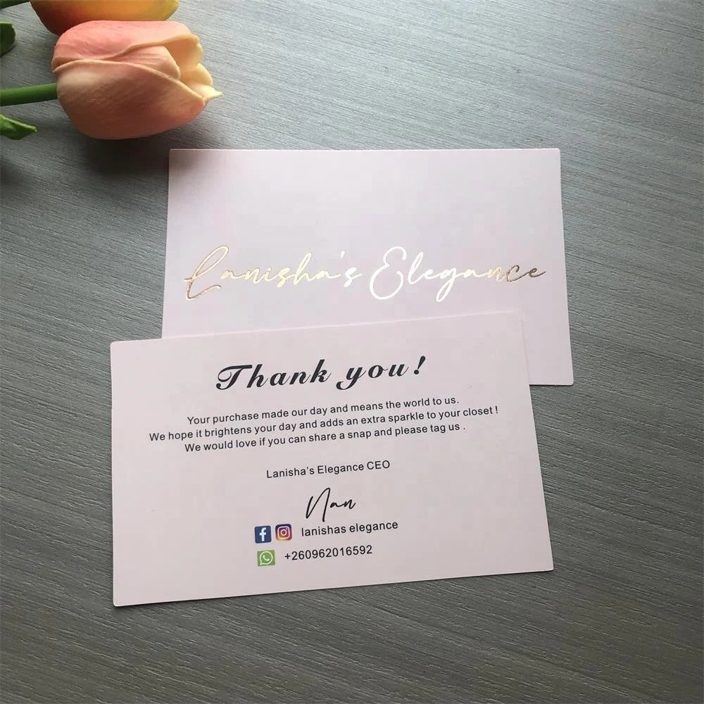 Wholesale Rose Gold Foil Stickers and Thank You Cards 300gsm Coated Paper for Wedding and Business Use
