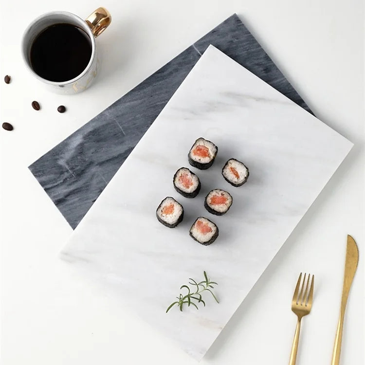 New Arrival Luxury White Black Stone Tray Custom Rectangle Shape Marble Sushi Food Cake Tray for Kitchen Nordic Marble Tray
