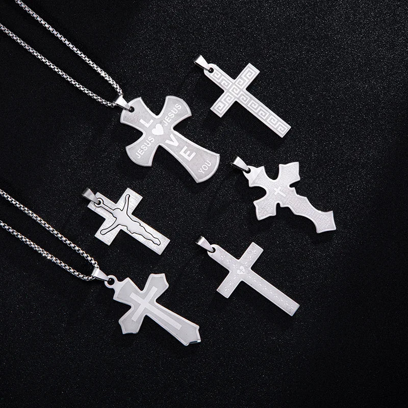 Engrave Cross Jesus Wholesale Pendant Stainless Steel Custom Jewelry Pendant Chain Necklace