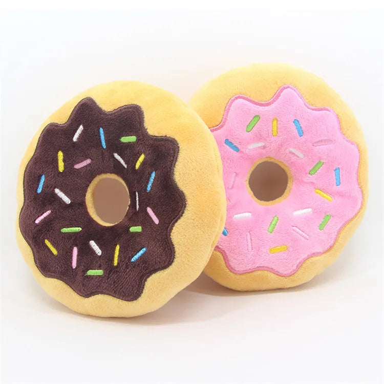 Lovely Tugging Cotton Inside 15cm Diameter Donut Eco Friendly Squeaky Plush Doughnut Dog Toy