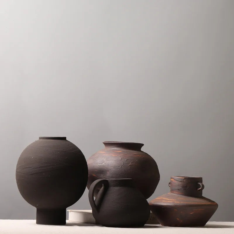 Wabi-sabi Retro Ceramic Flower Vase Model House Homestay Flower Arrangement Decoration Tea Room Artistic Conception Vase