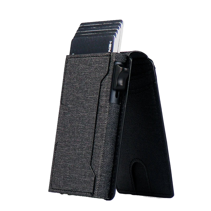 USA Delivered Duty Paid DDP Premium Slim Men's Bifold Metal Leather Wallet Minimalist Design Card Holder With Unique Trigger