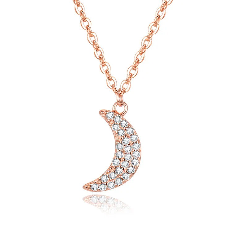 Wholesale Price 925 Sterling Silver Necklaces 3A Cubic Zirconia Beautiful Moon Rose Gold Pendant Necklace