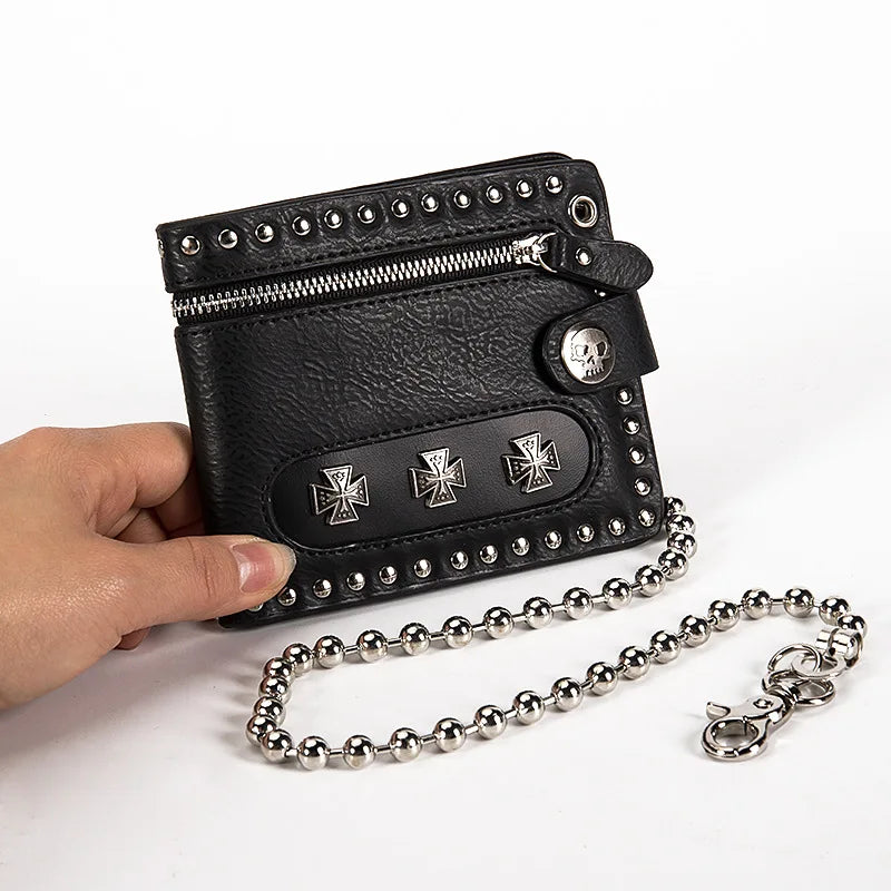 Hip Hop Punk Cross Retro Wallet Men's Personalized Creativity With Chain Carrying Short Wallet Handbag