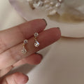 Simple Chill Fancy Pure 925 Sterling Silver Small Geometric Shiny Zircon Drop Stud Earrings for Women Girls