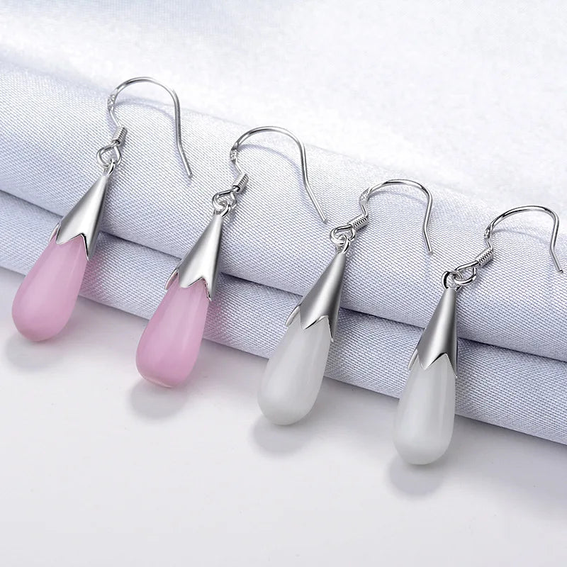Fashion Water Drop Shaped Cat Eye Stone Pendant Earring Jewelry for Women