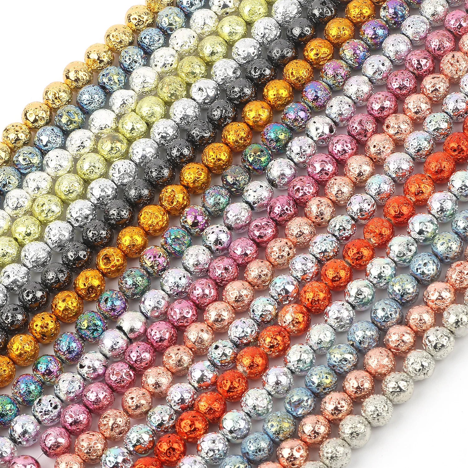 Wholesale 4/6/8/10/MM Gold Purple Silver Metallic Lava Rock Stone Beads for Jewelry Accessories Colorful Options Available