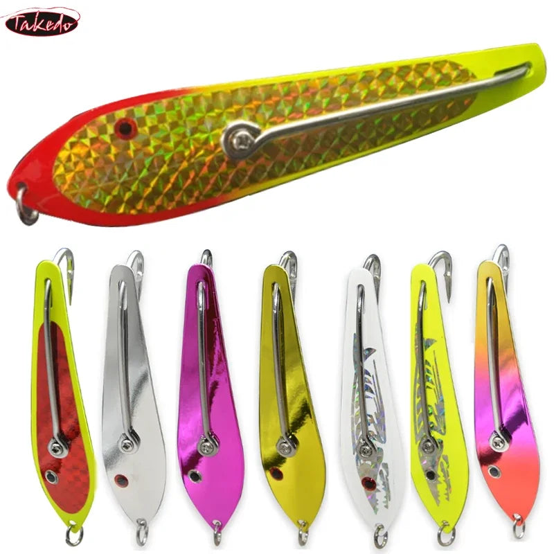 TAKEDO 27-81G Big Spoon Lure Fishi Shaped Metal Sequin Bait Deep Sea Fishing Trolling Boat Fishing Jig Lure Trout Bass