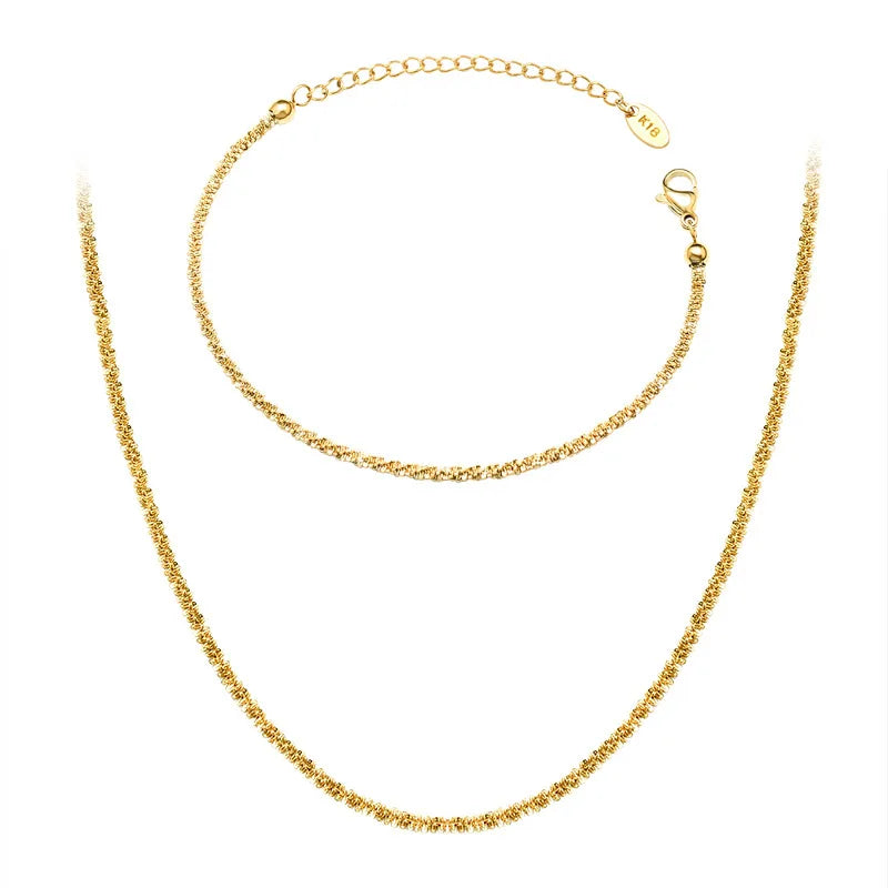 Sparkling Glitter Gypsophila Cauliflower Star Chain Bracelet Necklace Bling Stainless Steel Jewelry Set